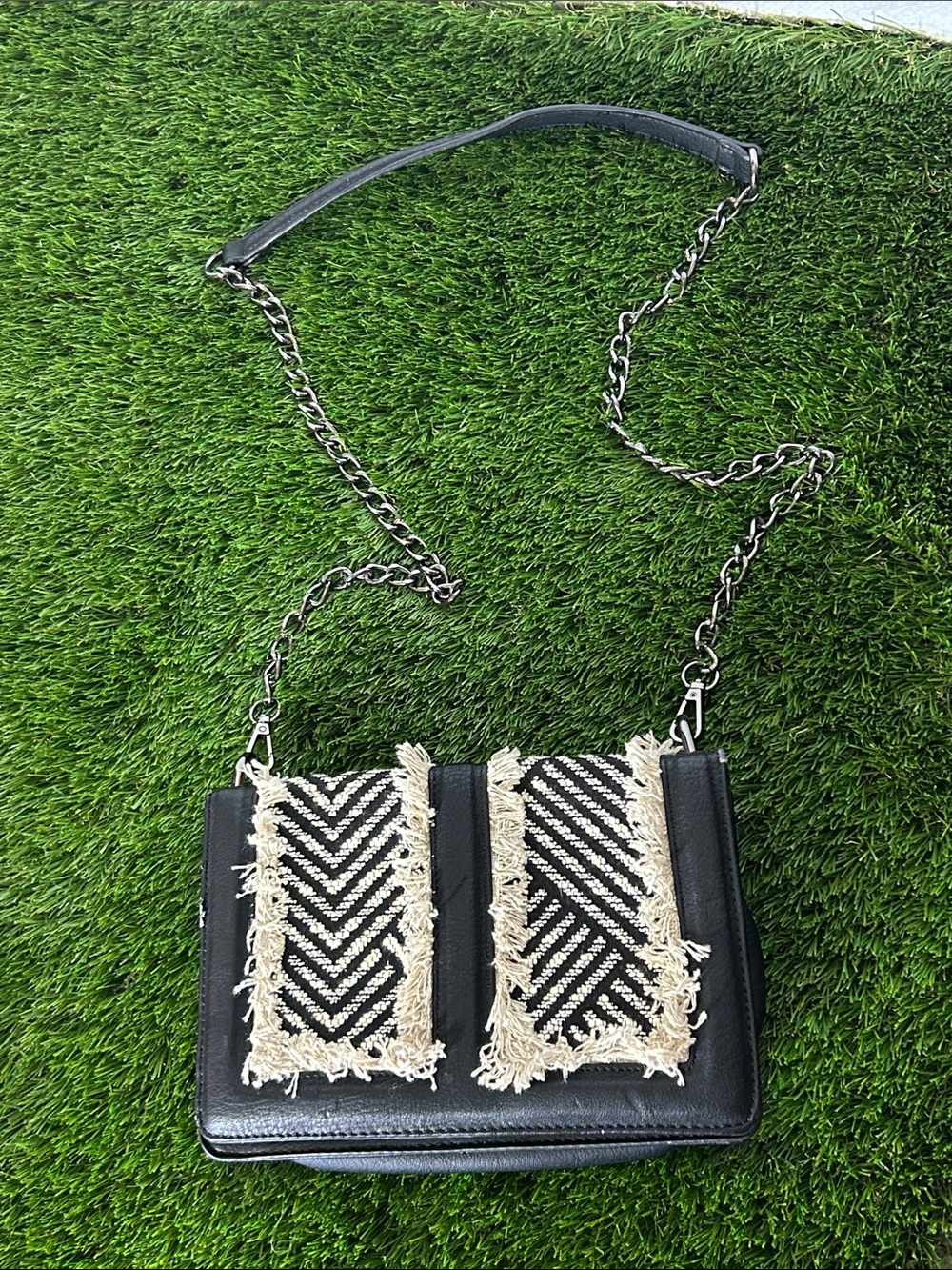 Black Fringe Accent Crossbody Bag